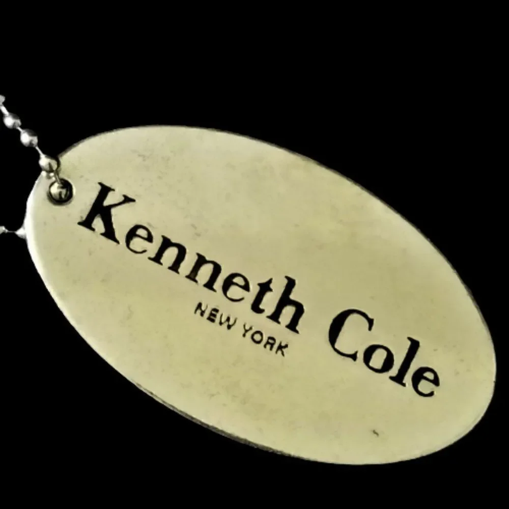 Kenneth Cole New York Bag Charm Hang Tag Oval Silver Metal Key Fob Keychain